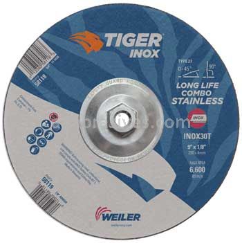 Weiler 58118 9" x 1/8" TIGER INOX Type 27 Cut/Grind Combo Wheel INOX30T 5/8"-11 Nut