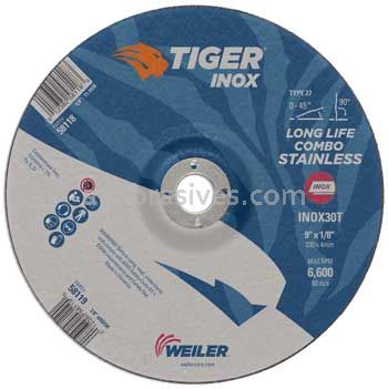 Weiler 58119 9" x 1/8" TIGER INOX Type 27 Cut/Grind Combo Wheel INOX30T 7/8" AH