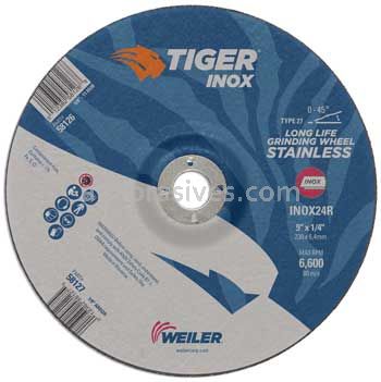 Weiler 58127 9" x 1/4" TIGER INOX Type 27 Grinding Wheel INOX24R 7/8" AH