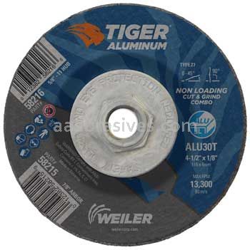 Weiler 58216 4-1/2 x 1/8 TIGER ALUMINUM Type 27 Cut/Grind Combo Wheel ALU30T 5/8-11 Nut