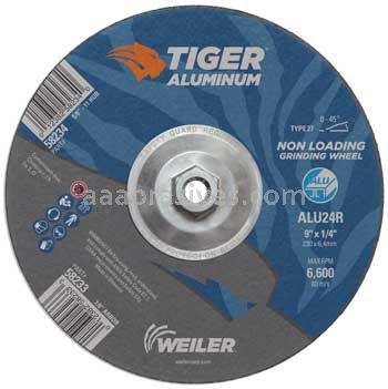 Weiler 58234 9" x 1/4" TIGER ALUMINUM Type 27 Grinding Wheel ALU24R 5/8-11 Nut