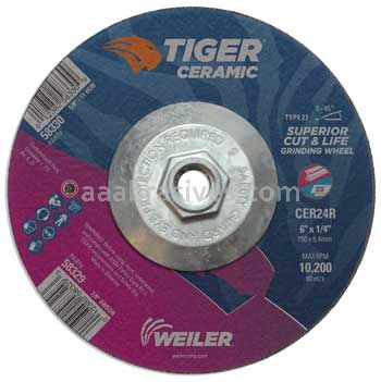 Weiler 58330 6" x 1/4" TIGER CERAMIC Type 27 Grinding Wheel CER24R 5/8-11 Nut