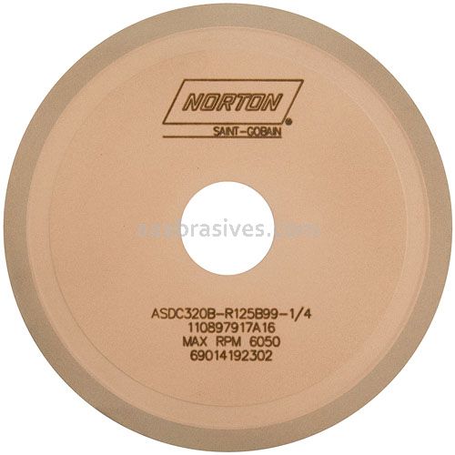 6 x 3/32 x 1-1/4 ASDC320B-R125B99-1/4 ME89562 Type 1V1P Shaped Wheel Beveled Face Relieved One Side Abrasive in Periphery