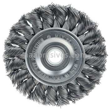 Weiler 36290 Wolverine 3" Knot Wire Wheel Standard Twist .014" 1/2"-3/8" Arbor Hole Steel Wire