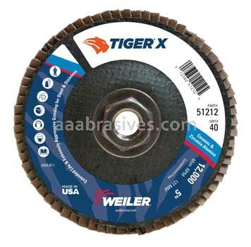 Weiler 51212 5" Tiger X Flap Disc Conical Type 29 Phenolic Backing 40 Z 5/8"-11 UNC Nut