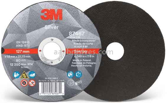 3M&trade; 7100139236 5 x .045 x 7/8 Type 1 Silver Cut-Off Wheel 87467