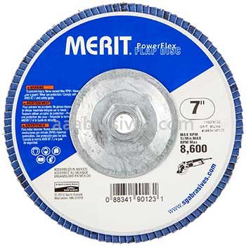 7 x 5/8-11 120 Grit Merit Type 29 Zirc Powerflex Flap Discs