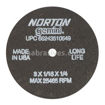Norton 3 x 1/16 x 1/4/Gemini Long Life/D Sides Reinforced/Type 01 Straight Wheels