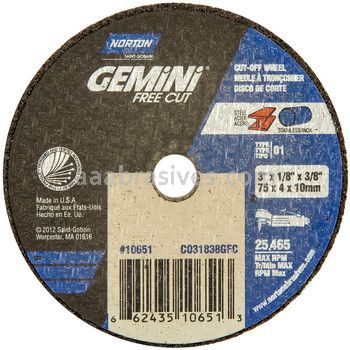 Norton 3 x 1/8 x 3/8 Gemini Free Cut D Sides Reinforced Type 01 Straight Wheels