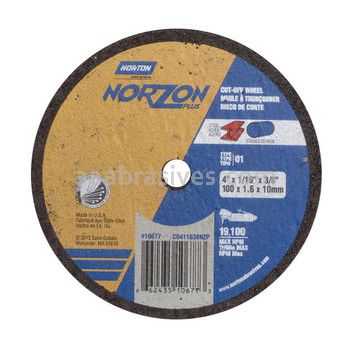 Norton 4 x 1/16 x 3/8 Norzon Plus D Sides Reinforced Type 01 Straight Wheels