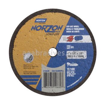 Norton 4 x 1/8 x 3/8 Norzon Plus Long Life D Sides Reinforced Type 01 Straight Wheels