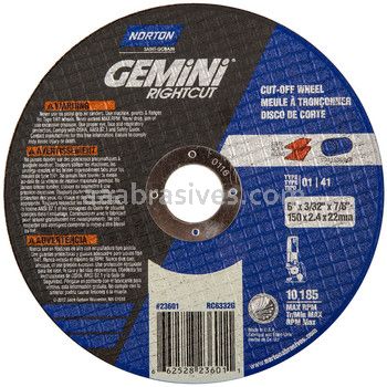Norton 6 x 3/32 x 7/8 Gemini RightCut Reinforced Type 01 Straight Wheels