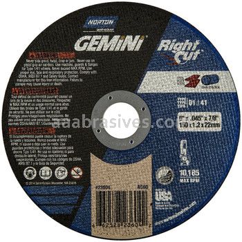 Norton 6 x .045 x 7/8 Gemini RightCut Type 01 Straight Wheels