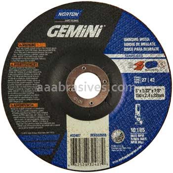 Norton 6 x 3/32 x 7/8 Gemini Stainless Steel Mini Disc Type 27 Depressed Center Wheels