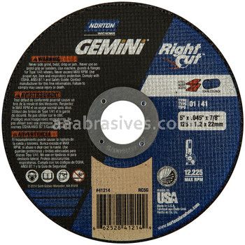Norton 5x.045x7/8 Gemini RightCut D Sides Reinforced Type 01 Straight Wheels