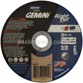 Norton 6x.045x7/8 Gemini RightCut Type 01 Straight Wheels