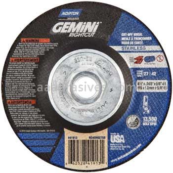 Norton Abrasives 66252841913 4-1/2 x .045 x 5/8-11 Norton Gemini RightCut SS Type 27 Depressed Center Wheels