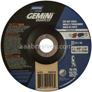 Norton Abrasives 66252841916 6 x .045 x 7/8 Norton Gemini RightCut SS  Type 27 Depressed Center Wheels