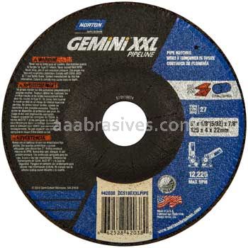 Norton Abrasives 66252842038 5 x 5/32 x 7/8 Norton Gemini Pipe Notcher Type 27 Depressed Center Wheels
