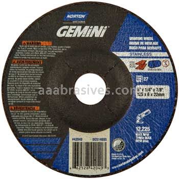 Norton Abrasives 66252842040 5 x 1/4 x 7/8 Norton Gemini Stainless Steel Mini Disc Type 27 Depressed Center Wheels