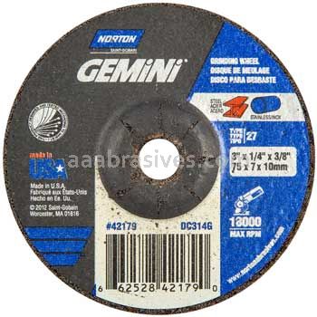 Norton Abrasives 66252842179 3 x 1/4 x 3/8 Norton Gemini Mini Disc Type 27 Depressed Center Wheels
