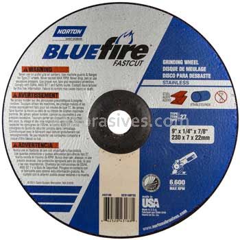 Norton Abrasives 66252843188 9 x 1/4 x 7/8 BlueFire Fastcut Type 27 Depressed Center Wheels