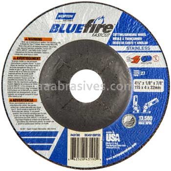 Norton Abrasives 66252843190 4-1/2 x 1/8 x 7/8 Norton BlueFire Fastcut Type 27 Depressed Center Wheels