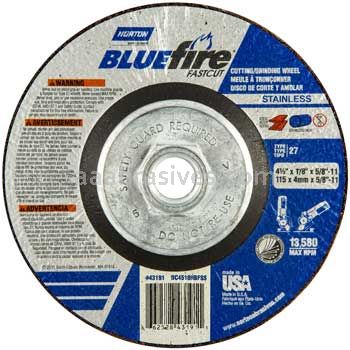 Norton Abrasives 66252843191 4-1/2 x 1/8 x 5/8-11 Norton BlueFire Fastcut Type 27 Depressed Center Wheels