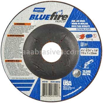 Norton Abrasives 66252843192 4-1/2 x 1/4 x 7/8 Norton BlueFire Fastcut Type 27 Depressed Center Wheels