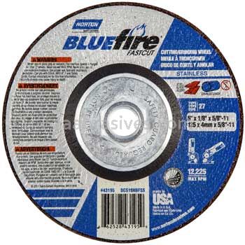 Norton Abrasives 66252843195 5 x 1/8 x 5/8-11 Norton BlueFire Fastcut Type 27 Depressed Center Wheels