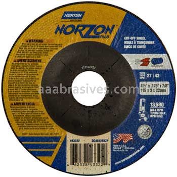 Norton Abrasives 66252843322 4-1/2 x .125 x 7/8 Norton NorZon Plus Type 27 Depressed Center Wheels