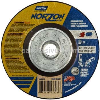 Norton Abrasives 66252843323 4-1/2 x 1/8 x 5/8-11 Norton NorZon Plus Type 27 Depressed Center Wheels