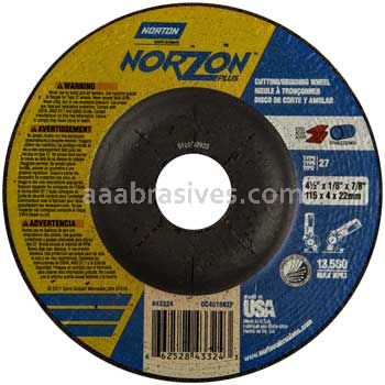Norton Abrasives 66252843324 4-1/2 x 1/8 x 7/8 Norton NorZon Plus Type 27 Depressed Center Wheels