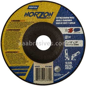 Norton Abrasives 66252843331 5 x 1/8 x 7/8 Norton NorZon Plus Type 27 Depressed Center Wheels