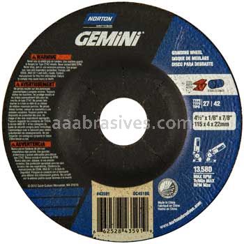 Norton Abrasives 66252843591 4-1/2 x 1/8 x 7/8 Norton Gemini Mini Disc Type 27 Depressed Center Wheels