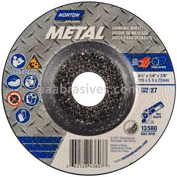 Norton Abrasives 66252843607 4-1/2 x 1/4 x 7/8 Norton Metal Type 27 Depressed Center Wheels
