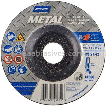 Norton Abrasives 66252843611 4-1/2 x 1/8 x 7/8 Norton Metal Type 27 Depressed Center Wheels