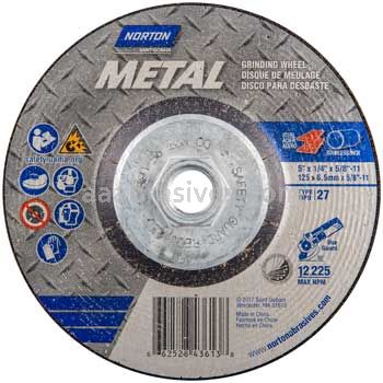 Norton Abrasives 66252843613 5 x 1/4 x 5/8-11 Norton Metal Type 27 Depressed Center Wheels