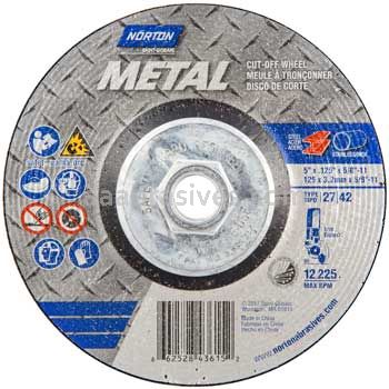 Norton Abrasives 66252843615 5 x 1/8 x 5/8-11 Norton Metal Type 27 Depressed Center Wheels