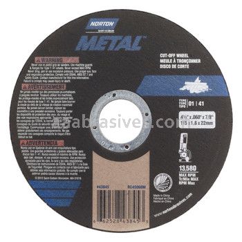 Norton Abrasives 66252843845 4-1/2 x .060 x 7/8 Norton Metal Type 01 Straight Cutting Wheels