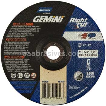 Norton 7 x 1/16 x 7/8 Gemini Disc Type 27 Depressed Center Wheels