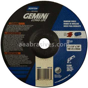 Norton 7 x 1/4 x 7/8 Gemini Long Life Disc Type 27 Depressed Center Wheels