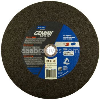 Norton 12 x 7/64 x 1 Gemini Rapid Cut Chopsaw Reinforced Centrally Type 01 Straight Wheels