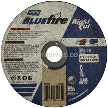 Norton 66253371662 6 x .045 x 7/8 BlueFire RightCut Type 01 Straight Wheels - Bulk