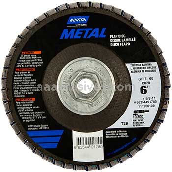 6 x 5/8-11 60 Merit Metal Type 29 Fiberglass Plate Zirc Powerflex Flap Disc