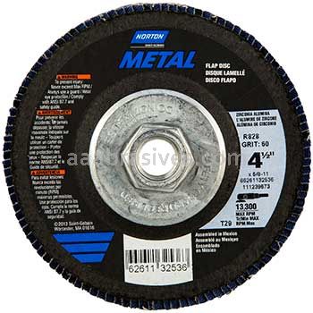 Norton 4-1/2 x 5/8-11 Metal Fiberglass HD Conical Flap Disc 60 Grit R828