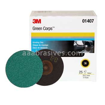 3M&trade; 7100010638 3” #36 Grit A/O Green Corps&trade; TR Roloc&trade; Sanding Disc