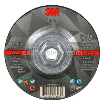 3M™ 7100245020 5x1/4x5/8-11 T27 Quick Change Silver Depressed Center Grinding Wheel 87446