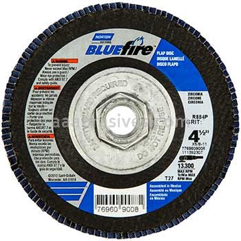 Norton 77696090086 4-1/2 x 5/8-11 40 Grit Bluefire R860 Type 27 Flat High Fiberglass Flap Discs