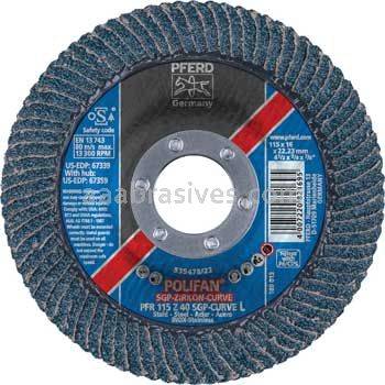 Pferd 67339 4-1/2x7/8 40 Grit Zirc Polifan Curve Large Flap Disc